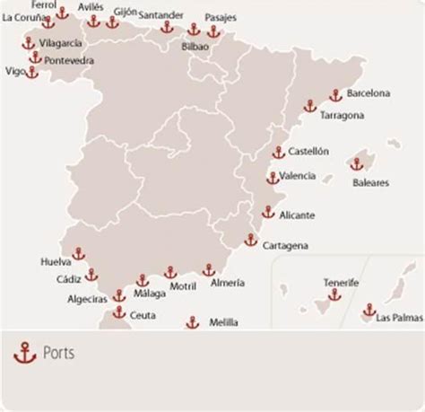 Spain ports map - Ferry ports in Spain map (Southern Europe - Europe)