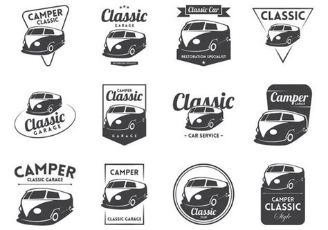 the logos for camper classic cars are black and white, with different designs on them