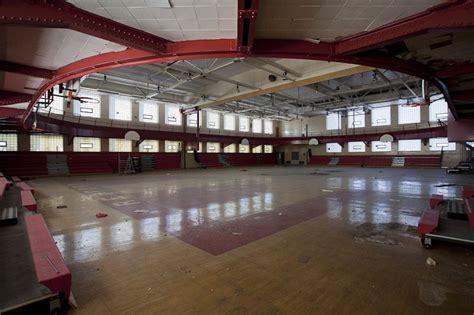 Abandoned Redford High School-Detroit Michigan (The gymnasium, with an overhead running track ...