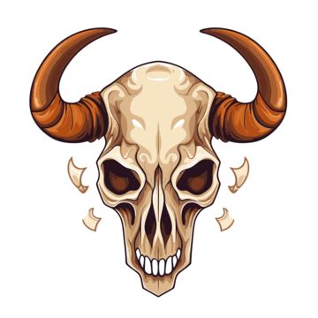 Longhorn Skull Vector, Sticker Clipart Horned Bull Skull With Ornate ...