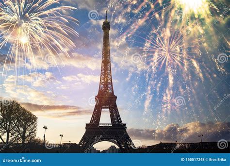 Colorful Fireworks in Paris, Eiffel Tower Editorial Stock Photo - Image ...