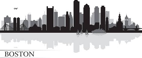 Boston City Skyline Silhouette In Grayscale States Skyline Scraper Vector, States, Skyline ...