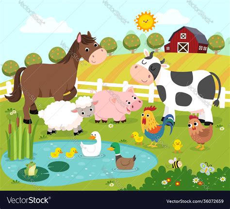 Cartoon happy farm animals Royalty Free Vector Image