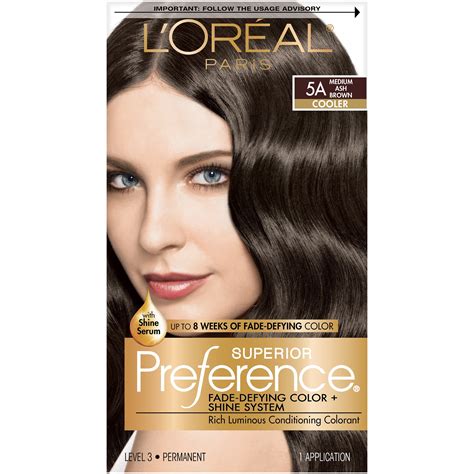 L'Oreal Paris Superior Preference Fade-Defying Shine Permanent Hair Color, 5A Medium Ash Brown ...