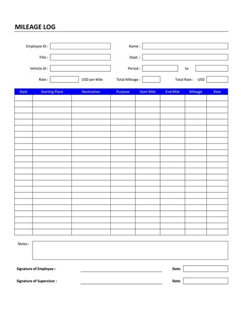 30 Printable Mileage Log Templates (Free) - Template Lab