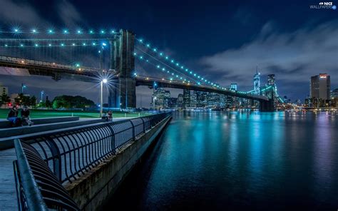 skyscrapers, Floodlit, Night, New York, Brooklyn, bridge - Nice ...