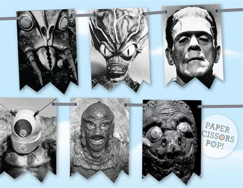 Vintage Horror Movie Monsters Halloween Banner Printable - Etsy