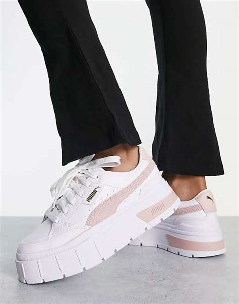 PUMA Mayze stack sneakers in white/pink | ASOS