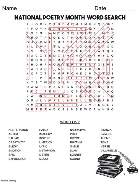 National Poetry Month Word Search | Free Printable PDF