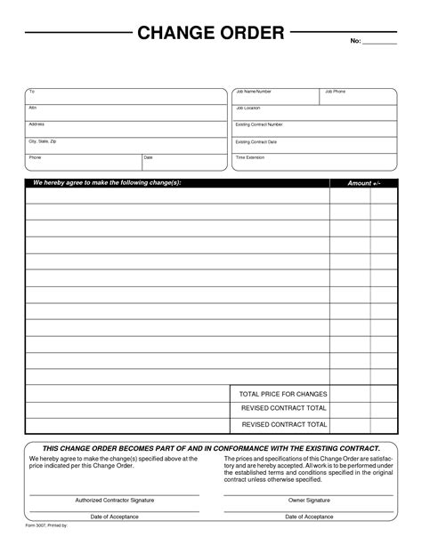 Change Order Form Template - Free Printable Documents