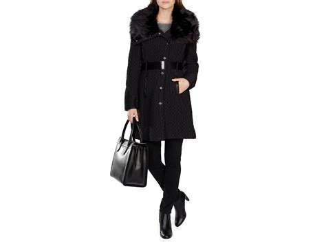 Lyst - Karen millen Faux Fur Collar Quilted Coat in Black