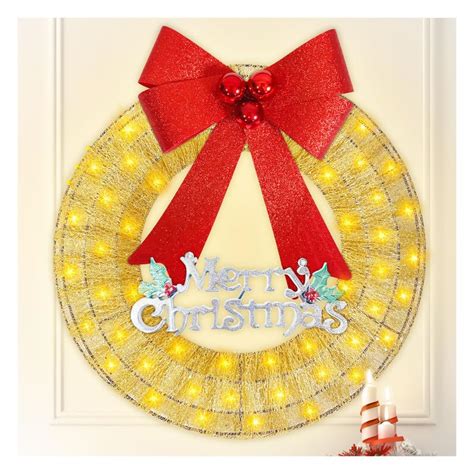 Amazon.com: 20“ Christmas Wreaths for Front Door, Lighted Christmas ...