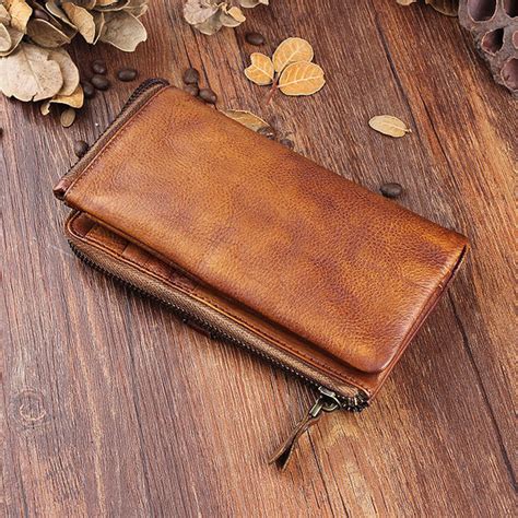 Handmade Leather Mens Cool Long Leather Wallet Bifold Clutch Wallet fo ...