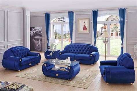 Luxury Dark Blue Velour Sofa & Loveseat Set 2Pcs Contemporary ESF Giza – buy online on NY ...