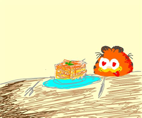 Garfield eating lasagna - Drawception