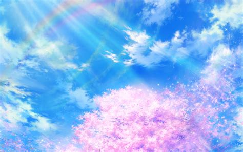 #Anime #Original #Cloud #Rainbow Sakura Blossom #Sky #Spring #4K #wallpaper #hdwallpaper # ...