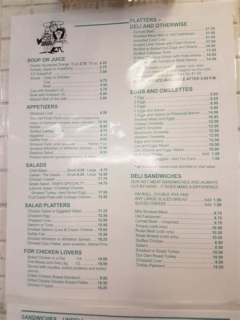 Menu at Centre Street Deli restaurant, Vaughan