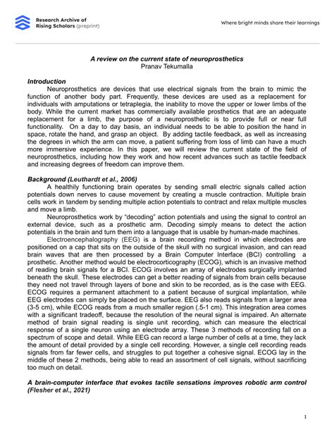 (PDF) A review on the current state of neuroprosthetics