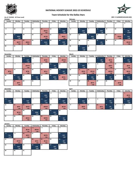 Dallas Stars 2022-23 Schedule : r/DallasStars