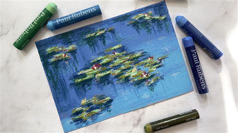 Landscape With Oil Pastels - Easy Impressionist Water Lilies Tutorial