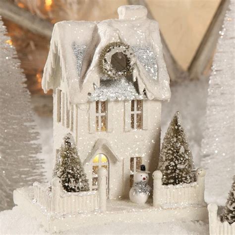 Bethany Lowe 9" Tall White Christmas Village House with Snowman ...