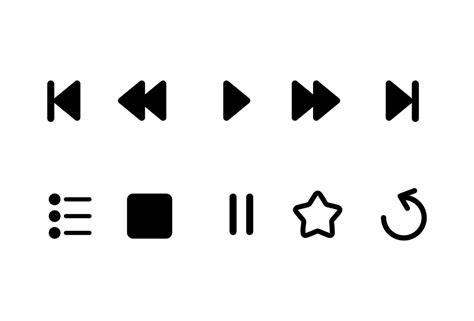 Media player icons set. Music, interface, design media player buttons collection. Play, pause ...