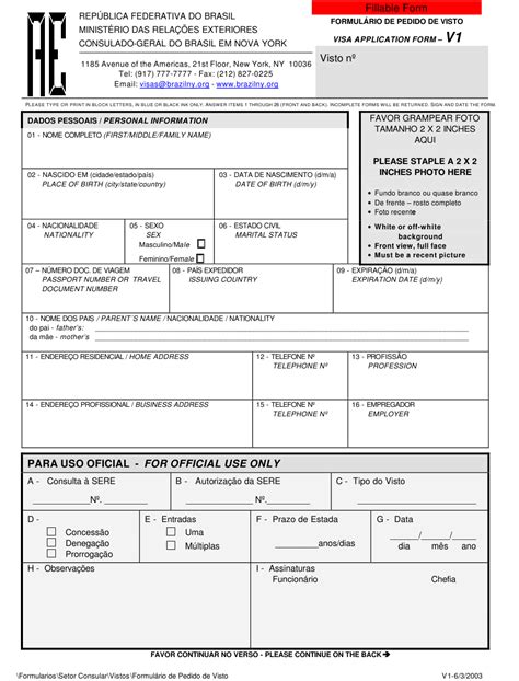 Brazil Visa Application Form Printable - Printable Forms Free Online