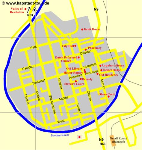 Südafrika Tour - City Map des Stadtzentrums von Graaff-Reinet