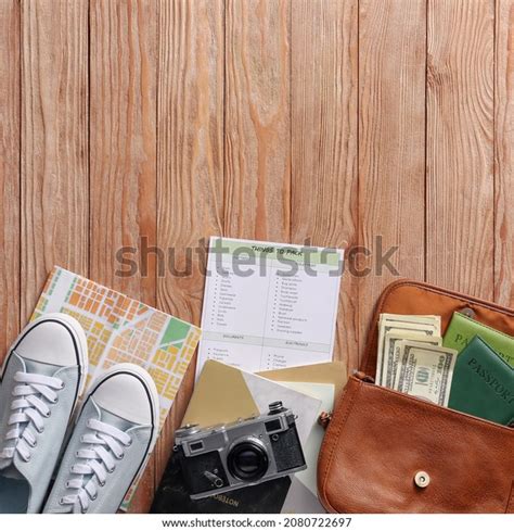 Checklist Things Pack Travel On Wooden Stock Photo 2080722697 ...