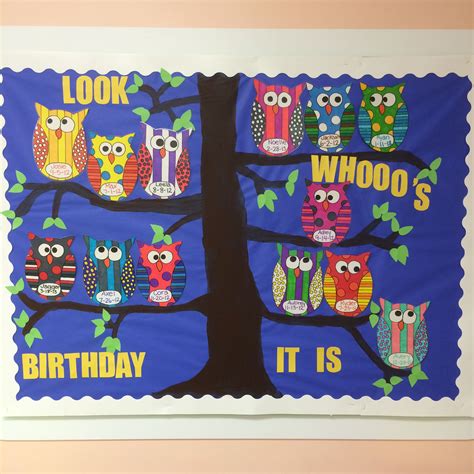 Owl Birthday Bulletin board | Birthday board classroom, Classroom ...