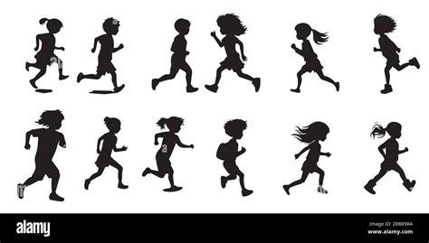 Children Playing Their Childhood silhouette vector illustration Stock ...