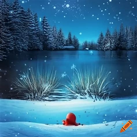 Christmas postcard with a beautiful lake on Craiyon