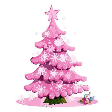 الوردي عيد الميلاد المرسومة شجرة الصنوبر الوردي مع الثلج الملونة ولعب الكرتون المتجه, عيد ...