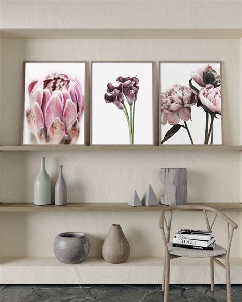 Floral Wall Art, Set Prints, Living Room Art, Gallery Wall Set, Leaves ...