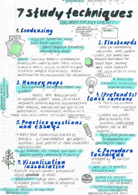 7 study techniques that can be used to remember information and prepare for exams in any subject ...