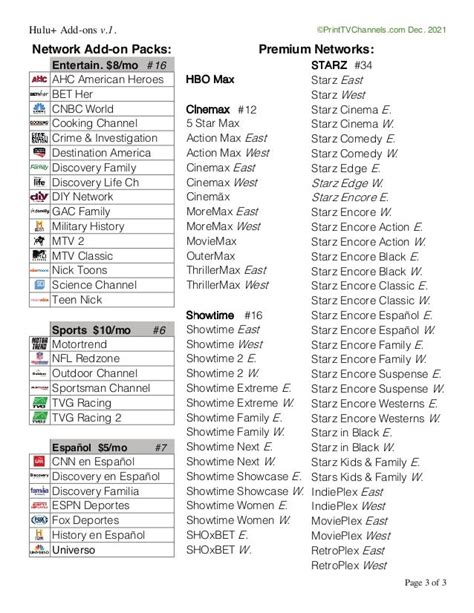 Hulu Live Channels List 2022 | Hulu+ Channels | Printable Hulu Channel Guide | Hulu + Live ...