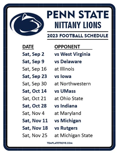 Penn State Football Schedule Printable