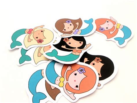 Cute mermaid stickers pack of 8 by JoeyDesign on Etsy