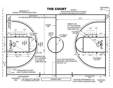 College Basketball Court diagram | Basketball court layout, Basketball court size, Outdoor ...