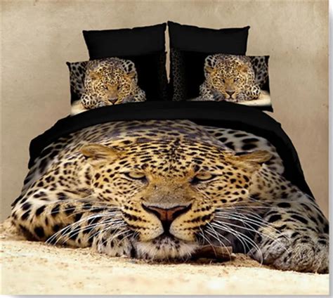 black brown leopard animal 3d comforter bedding sets full queen size ...