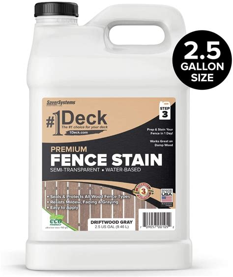 #1 Deck Premium Wood Fence Stain and Sealer - Semi-Transparent Fence Sealer - Driftwood Gray, 2. ...