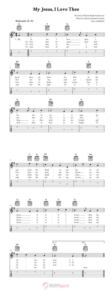 My Jesus, I Love Thee - Easy Guitar Sheet Music and Tab with Chords and ...