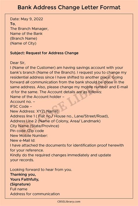 Bank Address Change Letter | Format and Samples, How to Write Letter to ...