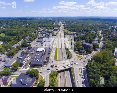 Framingham City Hall and downtown aerial view in downtown Framingham ...