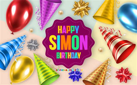 Download wallpapers Happy Birthday Simon, 4k, Birthday Balloon Background, Simon, creative art ...