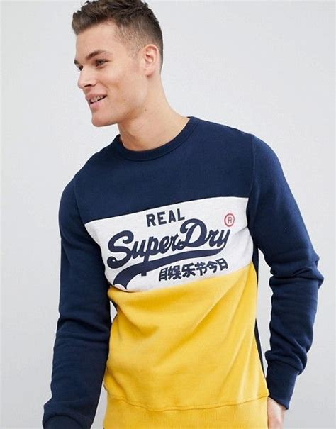 Superdry Vintage Logo Panel Crew Neck in Navy | Vintage logo, Superdry ...