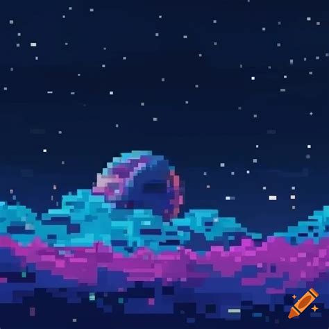 Pixel art of the top of the planet earth with stars in the background ...