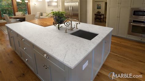 White Carrara Marble & Oscuro Mist Satin Granite Kitchen Countertops | Marble.com