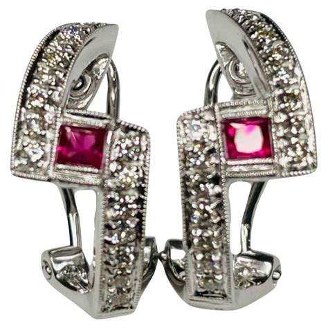 Simon G 18K White Gold Natural Ruby and Diamond Earrings For Sale at 1stDibs