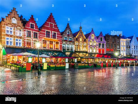 Bruges, Belgium. Grote Markt square at night Stock Photo - Alamy